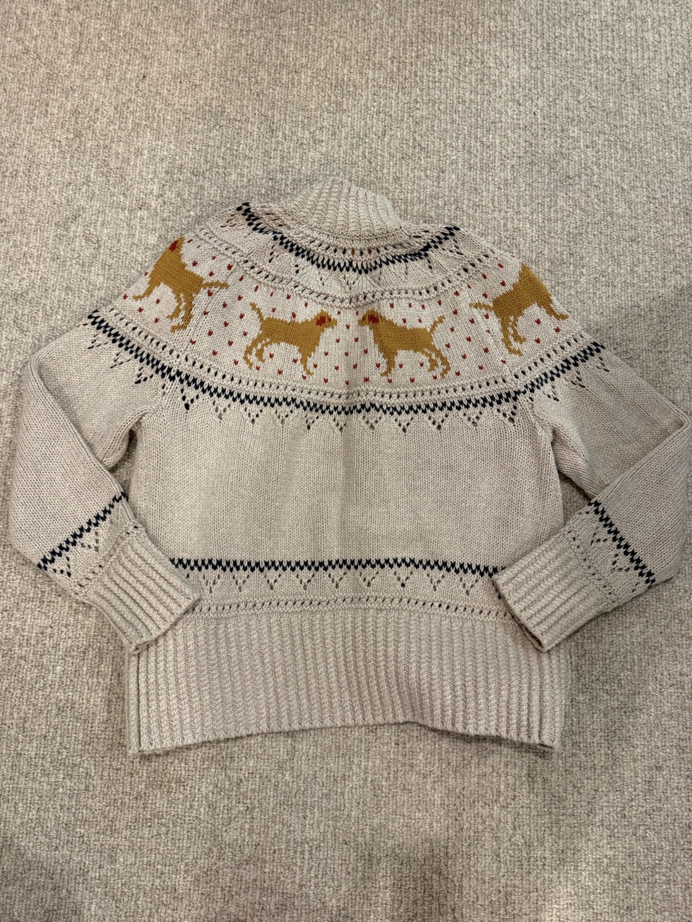 L.L.Bean Women's Signature Cotton Fisherman Sweater in River Rock Dog Fair Isle - Picture 6 of 7